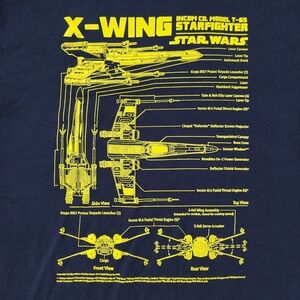 Star Wars Shirt Men's Size Large X-Wing Schematics Short Sleave blue/yellow